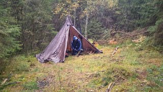 Solo Hot Tent Camping in Non Stop Hard Rain  Swedish Wilderness  Relaxing ASMR [upl. by Westland]