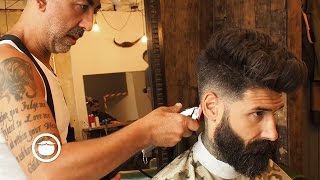 Natural Pompadour with Skin Fade Hair Cut  Carlos Costa [upl. by Timothy511]