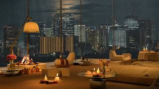 NEW YORK City Views Rainy Night in Cozy Bedroom with Smooth Piano Rain Music to Relax amp Sleep [upl. by Calesta]