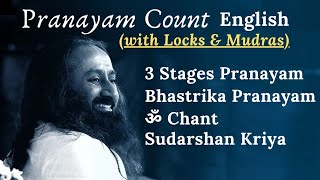 Pranayam Count with Locks Bandha and Mudras  Sudarshan Kriya Pranayam Count English Art of Living [upl. by Sherwood363]