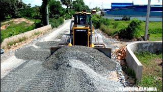 Excellent Techniques SHANTUI Dozer Spreading And Grading Gravel Making Foundation Village Road [upl. by Bass]