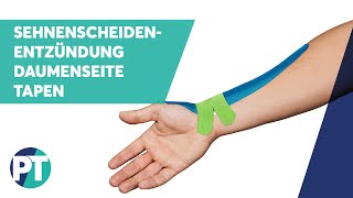 Sehnenscheidenentzündung  QuervainKrankheit Tapen » Tape Anleitung » PhysioTape [upl. by Tunnell]