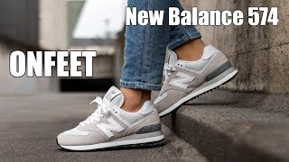 ONFEET New Balance 574 Classic Beige WL574EW Review [upl. by Luapnaej]