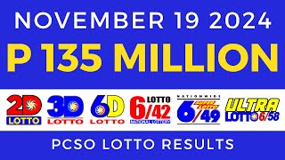 Lotto Result Today 9pm November 19 2024 PCSO [upl. by Sacul]