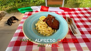 PASTA ALFREDO CHICKEN MILANESE en solklar favorit [upl. by Shenan]