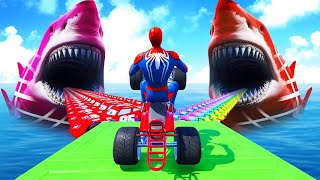 الأبطال الخارقين على القضبان دوامة قمع جسر  SPIDERMANon Motorcycle in Spiral Bridge Stunt Ride [upl. by Akinas]