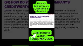 Finance Interview Questions and Answers [upl. by Nannie730]