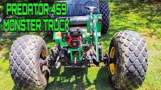 Predator 459 MONSTER TRUCK 5 foot tires  F350 chassis  4 speed manual gokart truck [upl. by Atsilac817]