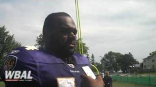 Michael Oher at Ravens Training Camp August 7 2009 [upl. by Atirys598]