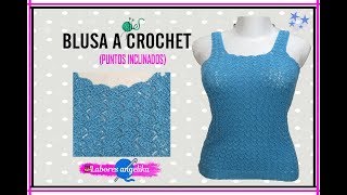 BLUSA A CROCHET PUNTOS INCLINADOS  Labores Angélika [upl. by Otsenre660]