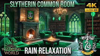 Slytherin Common Room Ambience  Cozy Fireplace amp Gentle Rain for Relaxation  Harry Potter Vibes [upl. by Scevor94]