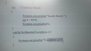 Multiple catch block Nested try blocks  java Lecture 30 [upl. by Llerdna957]