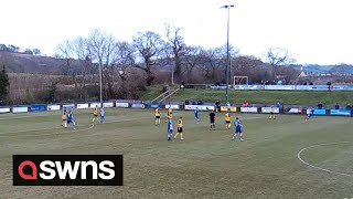 Nonleague footballer scores incredible 30yard volley  SWNS [upl. by Ecirtahs829]