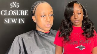 CLOSURE SEW IN  5x5 HD CLOSURE INSTALL BEGINNER FRIENDLY HAIR TUTORIAL ❤️ [upl. by Clarissa]