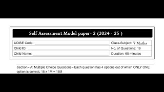 AP 7th Class SELF ASSESSMENT2 Maths 💯VVVimp Paper 2024  7th class fa2 Maths 202425 [upl. by Eninnej901]