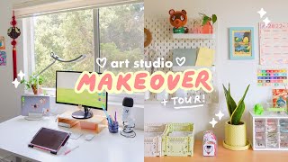 DREAM ART STUDIO MAKEOVER  room tour ♡ creating a cute  functional work space [upl. by Dnaltroc]