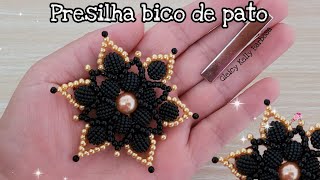 Presilha  Bico de pato com flor de pérolas dourada [upl. by Nwahsuq]