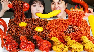 ASMR MUKBANG 직접 만든 불닭볶음면 양념치킨 소세지 먹방 amp 레시피 SAUSAGES AND FIRE NOODLES EATING [upl. by Hanus]