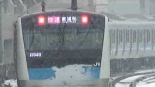 雪の中のE2331000 JREast E233series type1000 at Akihabara Station in the snow（20082） [upl. by Nnyluqcaj]