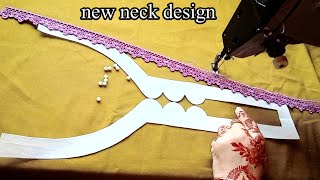 New neck design 2024 cutting and stitching  beautiful lace with mooti very easy [upl. by Polinski883]