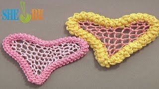 DIY Needle Lace Heart CrochetBrussels Stitch Filling Single Buttonhole Stitch [upl. by Conlee]