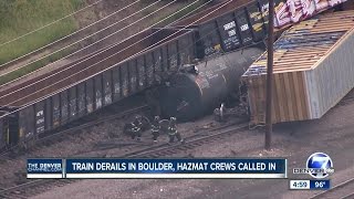 Train derails near Arapahoe Avenue in Boulder spilling plastic beads evacuations being lifted [upl. by Navnod]