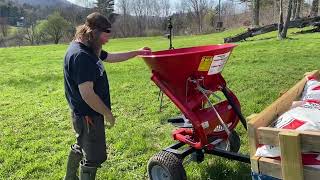 Spreading LIME on food plots with the Rural King King Kutter Tow Behind ATV Spreader [upl. by Rheims]