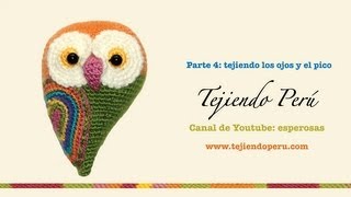 Pareja de búhos tejida a crochet amigurumi Parte 4 tejiendo los ojos y el pico [upl. by Heall639]