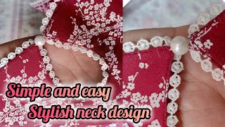 drop cut round neck design with lace cutting and stitching round neck drop cut design [upl. by Anirrehs]