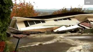 SANDYSinking homes Homes collapse slide off hill [upl. by Linet875]