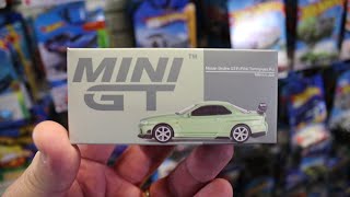 MINI GT 164 Nissan Skyline GTR R34 Tommykaira RZ Millenium Jade UNBOXING [upl. by Belcher]