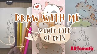 Draw a cute pile of cats with me  drawing cuddly cat cluster easy cute shorts drawingtutorial [upl. by Onek]