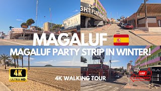 Mallorca 🇪🇸 Magaluf Party Strip amp Beach in the Winter 4K Walking Tour 🏖️🥳 [upl. by Brader312]