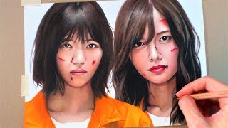 乃木坂46 西野七瀬 白石麻衣 描いてみた 『心のモノローグ』色鉛筆画似顔絵Colored pencil drawing [upl. by Aisad614]