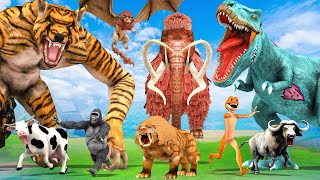 Tyrannosaurus Rex vs Mammoth Elephant Saber Tooth Tiger Wolf Attack Baby Mammoth Animal Revolt Battl [upl. by Ailugram613]