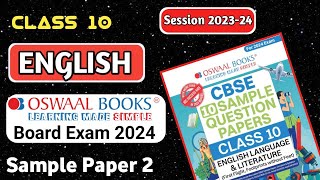 Class 10 Oswaal English Sample Paper –2 Solution 2024 🔥Class 10 Board Exam 202324 🔥 CBSE [upl. by Alicul]