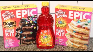 Mrs Butterworth’s EPIC Pancake Kit Double Chocolate amp Post Fruity Pebbles amp Fruity Pebbles Syrup [upl. by Dnomso]