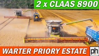 TWO CLAAS 8900 LEXIONS COMBINES CUTTING WHEAT AT WARTER PRIORY ESTATE [upl. by Quin]