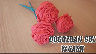 Qogozdan atirgul yasash Крепированная бумагадан гул ясаш [upl. by Kimber761]