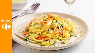 Tagliatelle met gerookte zalm witloof en zuringroom [upl. by Lowrie949]