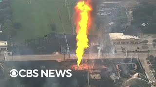 Fire still burning after gas pipeline blast near Houston Texas [upl. by Atisor]