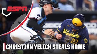 Christian Yelich STEALS HOME to catch Marlins sleeping 😴  MLB on ESPN [upl. by Justen]