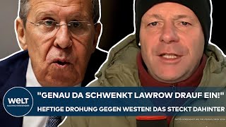 PUTINS KRIEG quotGenau da schwenkt Lawrow drauf einquot Heftige Drohung gegen Westen Das steckt dahinter [upl. by Stratton245]