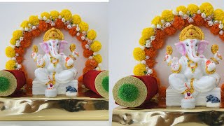 Ganpati Decoration Ideas At Home  Ganapathi Decorations  Ganpati Makhar  Ganesha Makhar DIY [upl. by Alel]