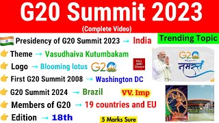 G20 Summits 2023  G20 Shikhar Sammelan 2023  G20 Current Affairs 2023 Updated  G20 Questions [upl. by Farman]