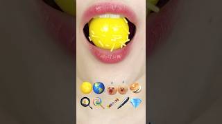 ASMR EMOJI FOOD 🌕🌎🥯🍳🍭🖊️💎 이모지 먹방 sped up [upl. by Atinahc]