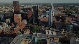 Manchester UK City Skyline 4K drone footage [upl. by Athelstan347]