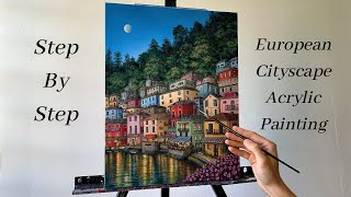 How to PAINT European Cityscape  ACRYLIC PAINTING  Step By Step [upl. by Htiderem55]