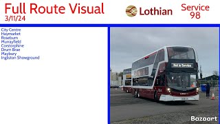 Lothian Buses Service 98 City Centre to Ingliston Showground • E400XLB 1063 SJ68LCA • FRV 31124 [upl. by Jaylene195]