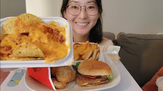 Mukbang  Wendys double jr bacon cheeseburger nuggets chili cheese fries and nachos [upl. by Betta]